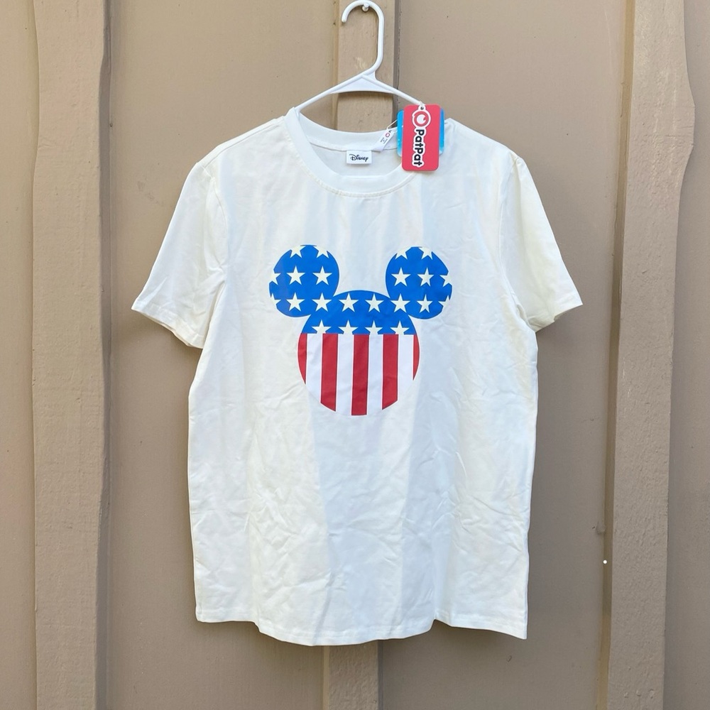 Disney Men Mickey Mouse Independence American Flag Star-Striped Cotton T-Shirt